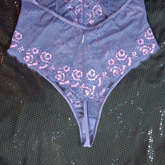 Doll Kill Purple & Pink Lace Deep V,  Criss-cross Back Teddy With Cutouts (M-L) - Picture 13 of 15